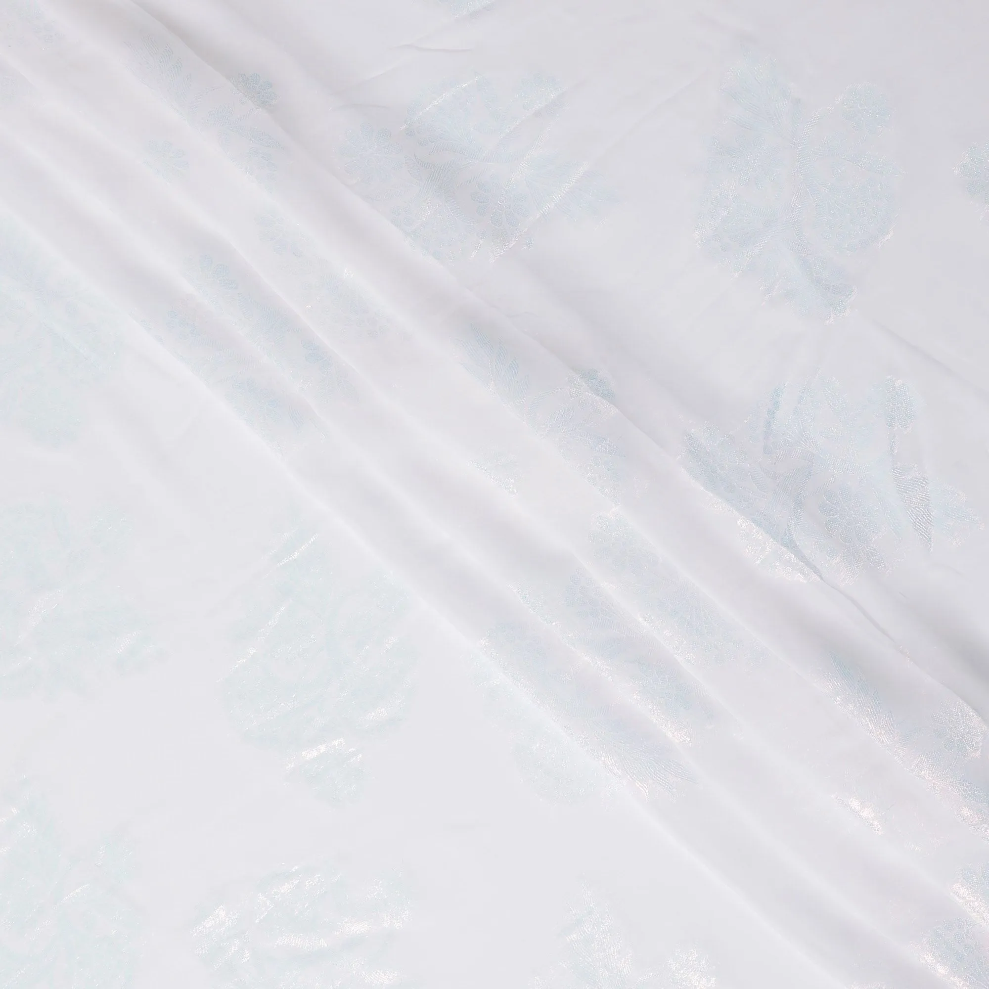 Pristine Ice Blue Floral Synthetic Chiffon Fabric - 110cm Wide, Delicate Frost Finish, Ideal for Graceful Attire-D18412