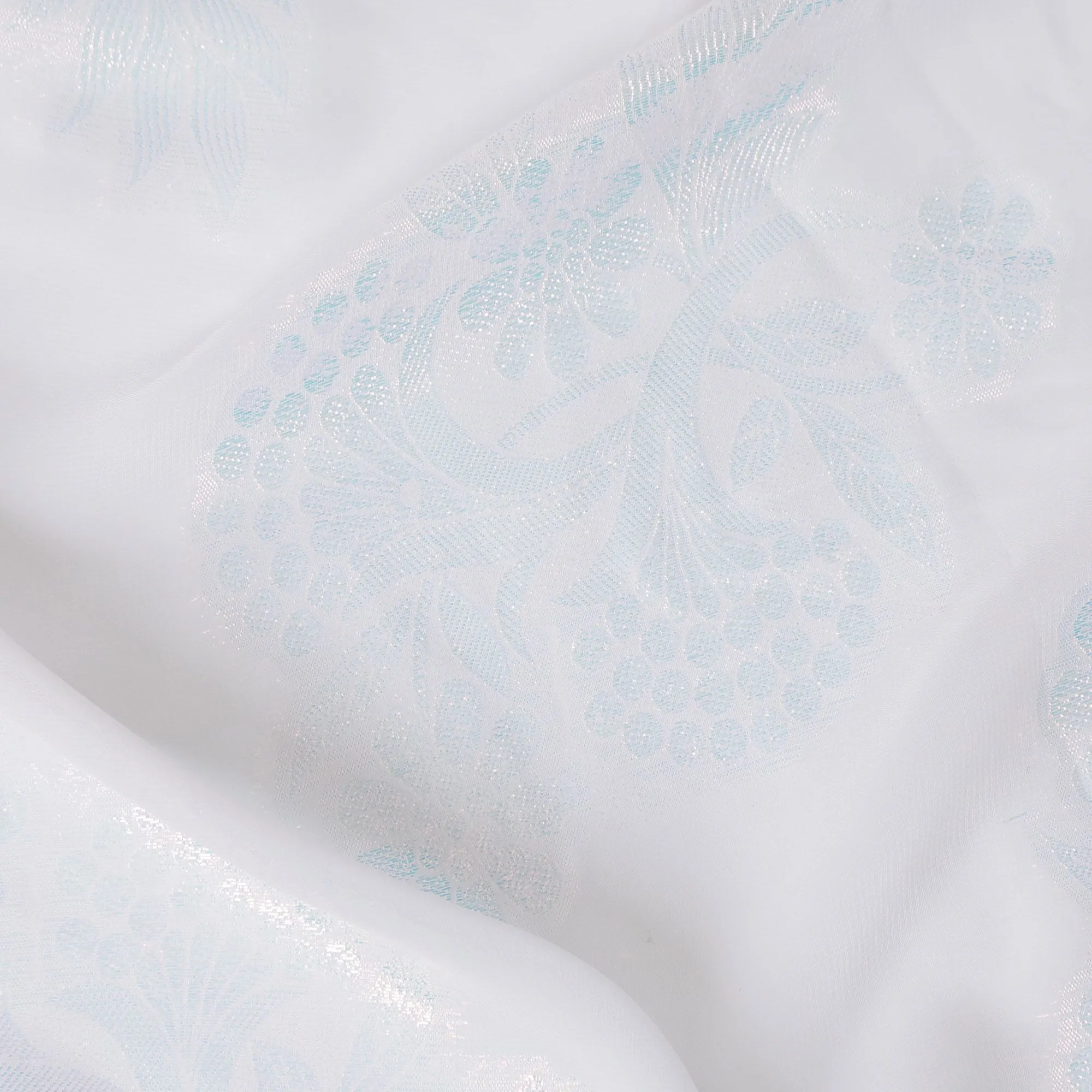 Pristine Ice Blue Floral Synthetic Chiffon Fabric - 110cm Wide, Delicate Frost Finish, Ideal for Graceful Attire-D18412