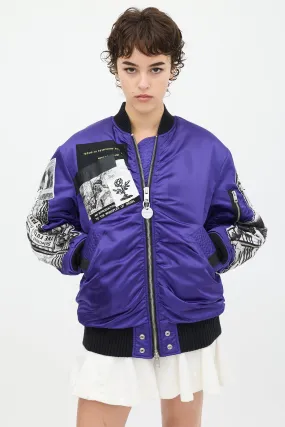 Purple & Multicolour Patchwork Distressed Bomber Jacket