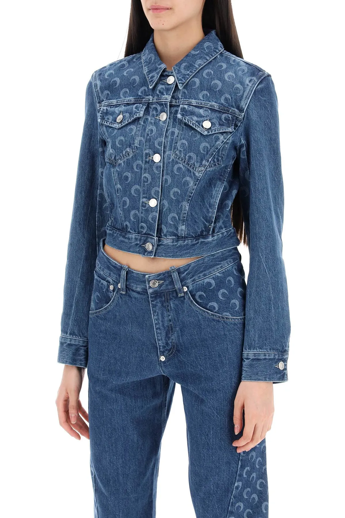 "denim regenerated all over moon jacket