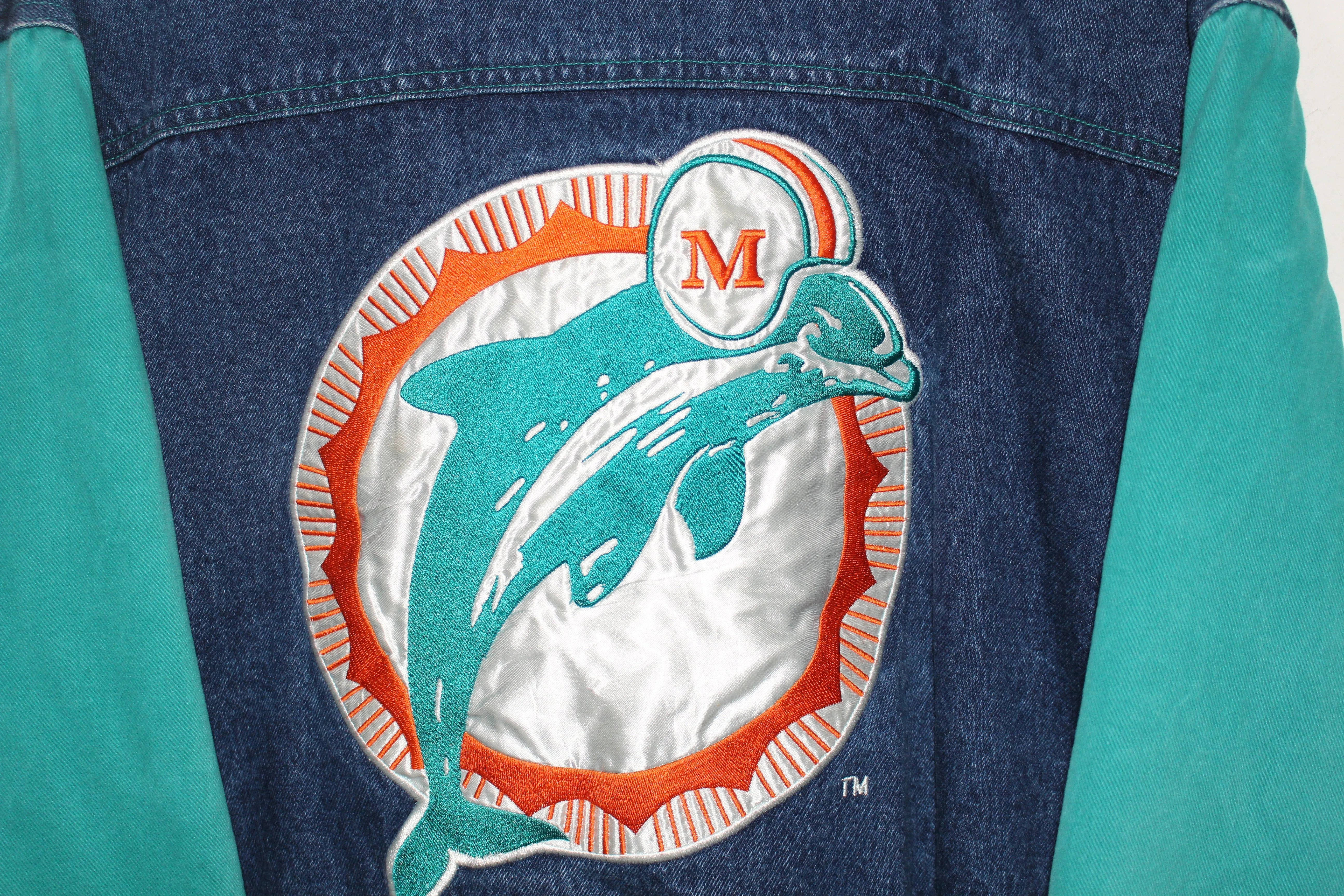 Rare Miami Dolphins Pro Line Starter Denim Bomber Jacket (S)