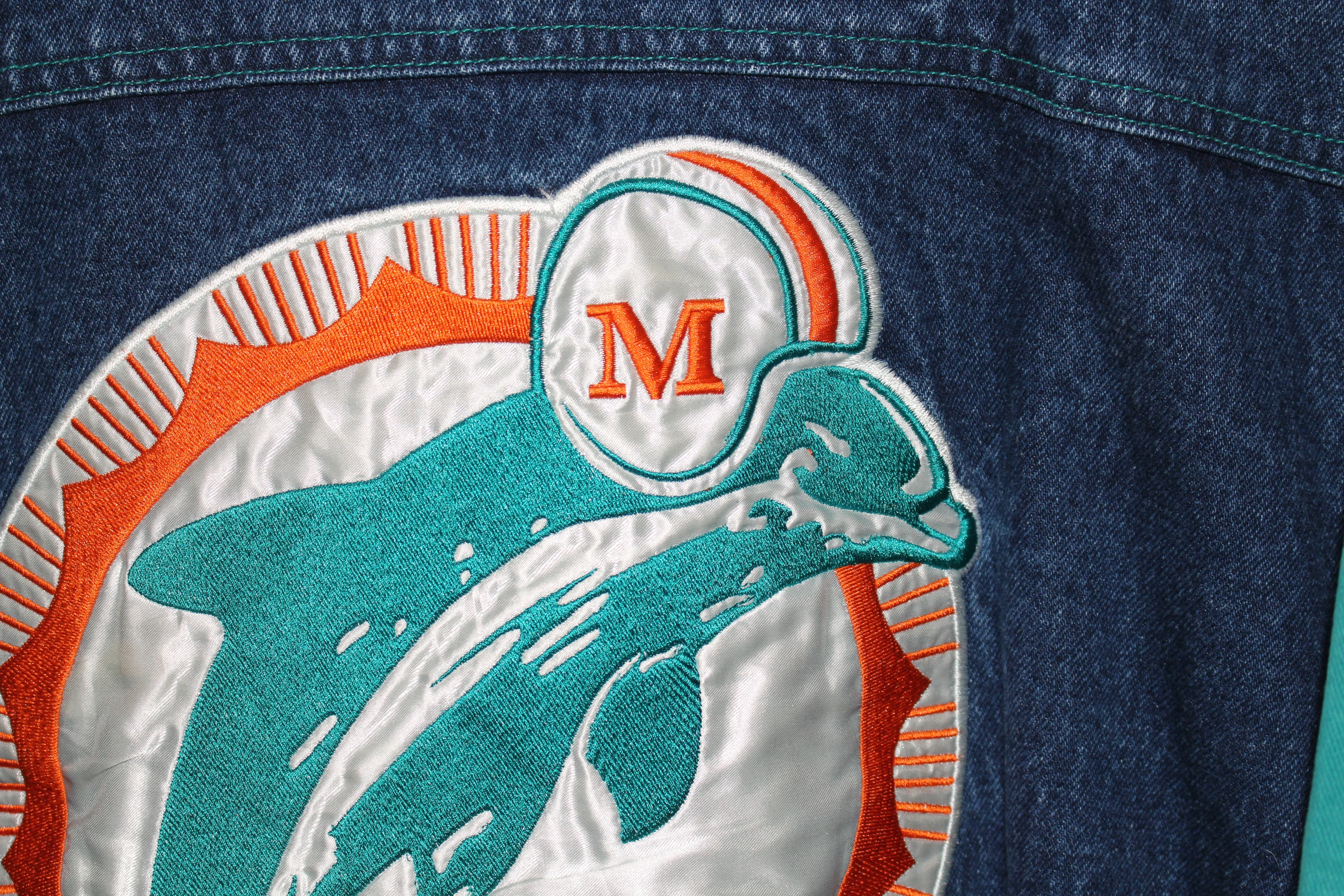 Rare Miami Dolphins Pro Line Starter Denim Bomber Jacket (S)