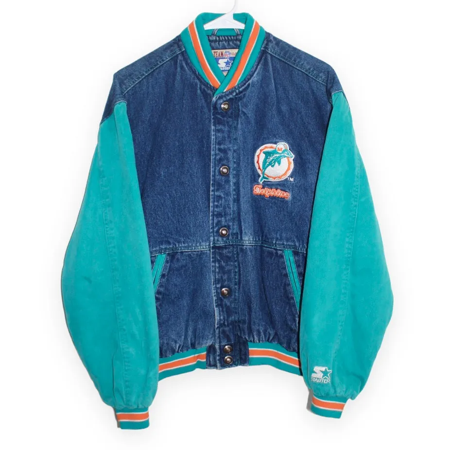 Rare Miami Dolphins Pro Line Starter Denim Bomber Jacket (S)