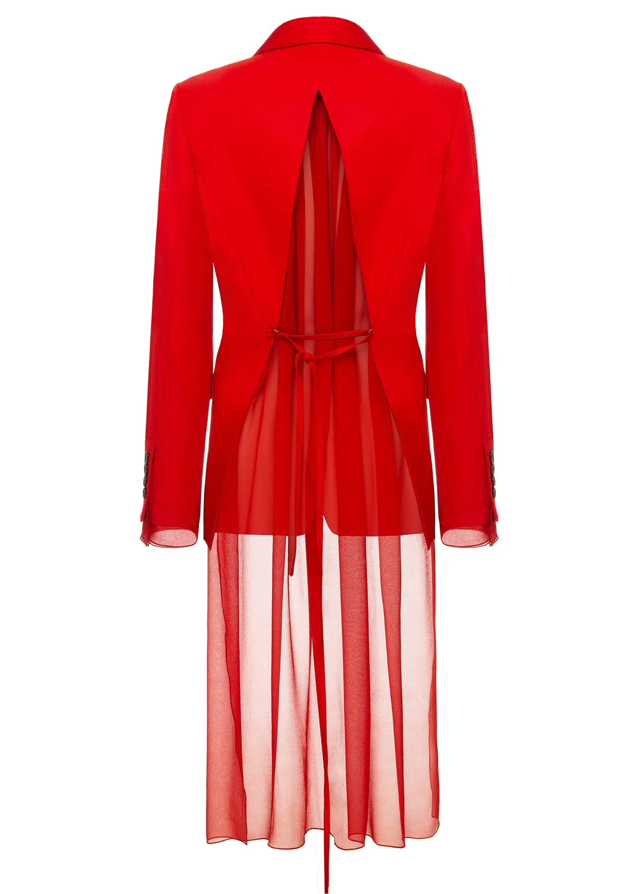 Red Sheer Back Chiffon-Gabardine Blazer Jacket