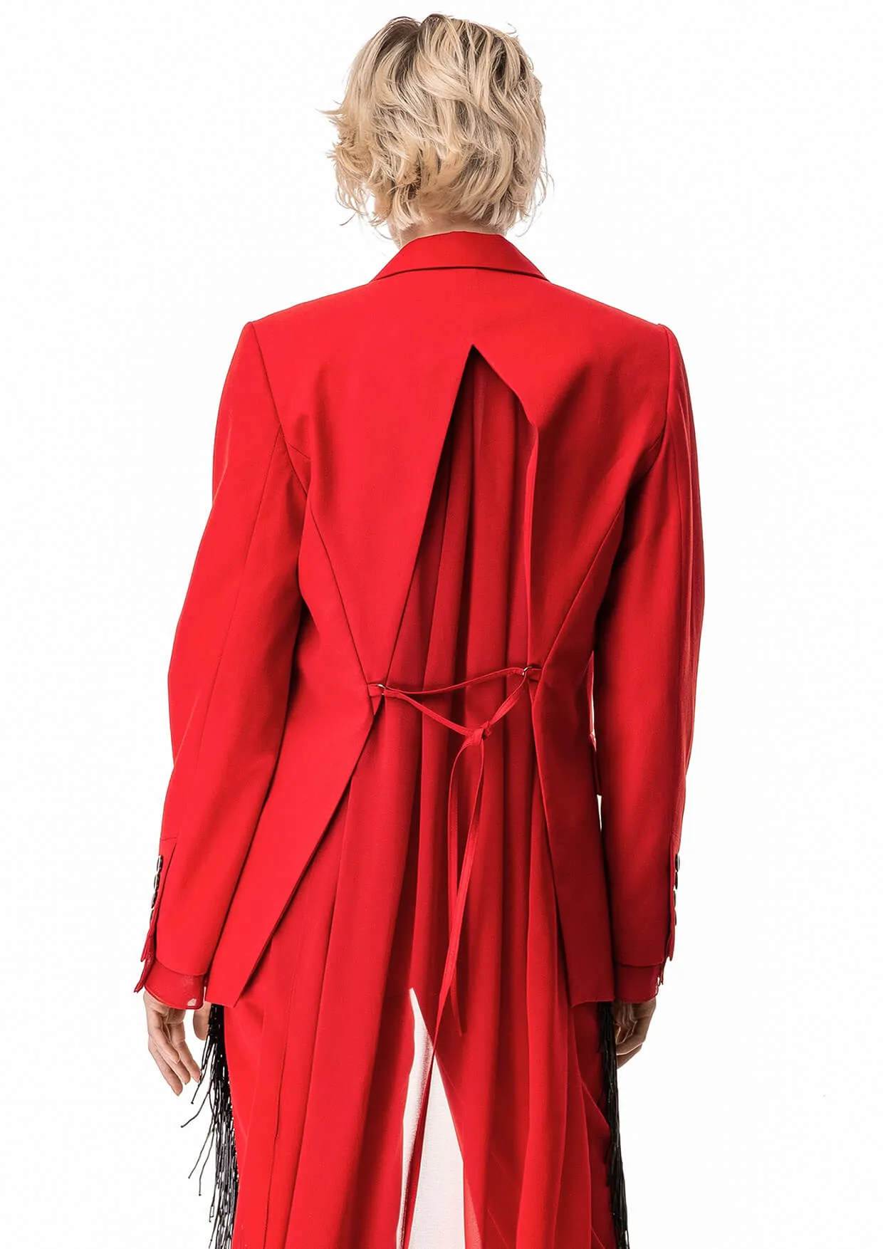 Red Sheer Back Chiffon-Gabardine Blazer Jacket