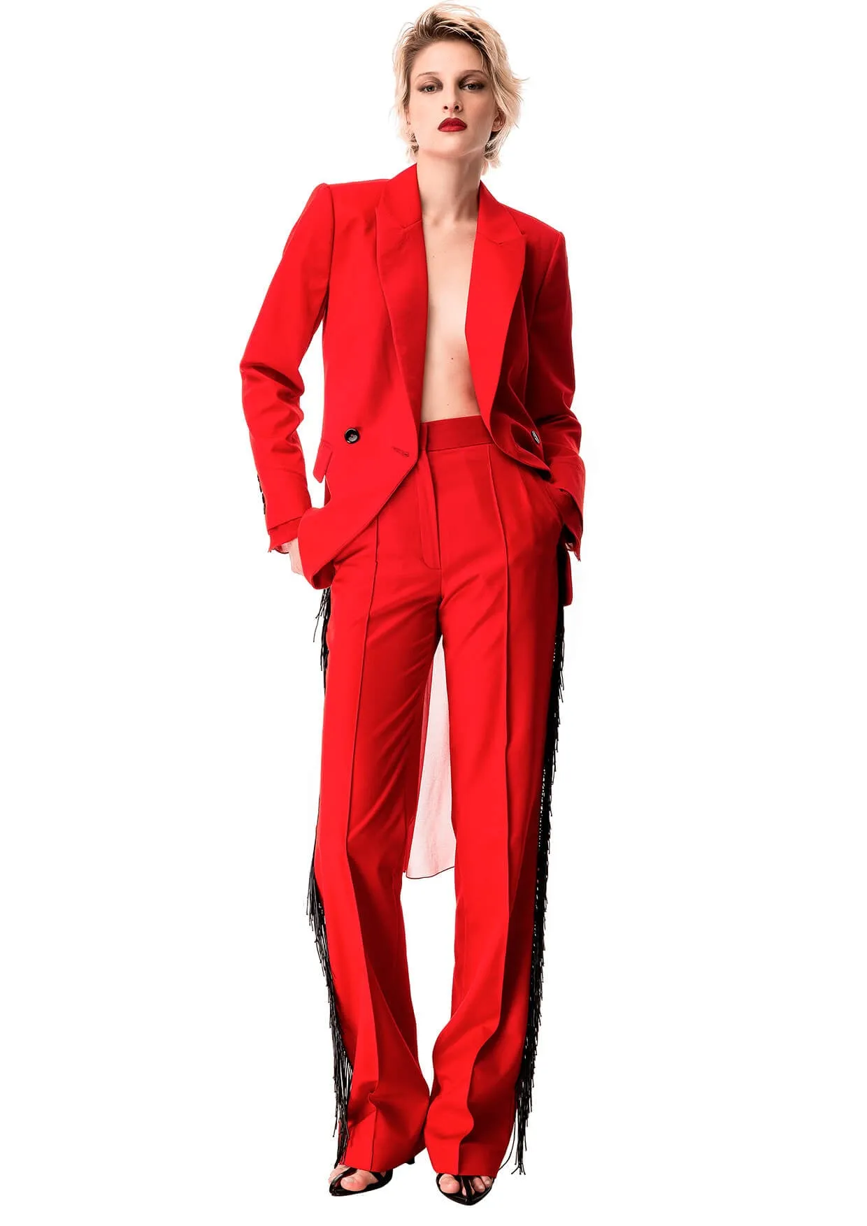 Red Sheer Back Chiffon-Gabardine Blazer Jacket