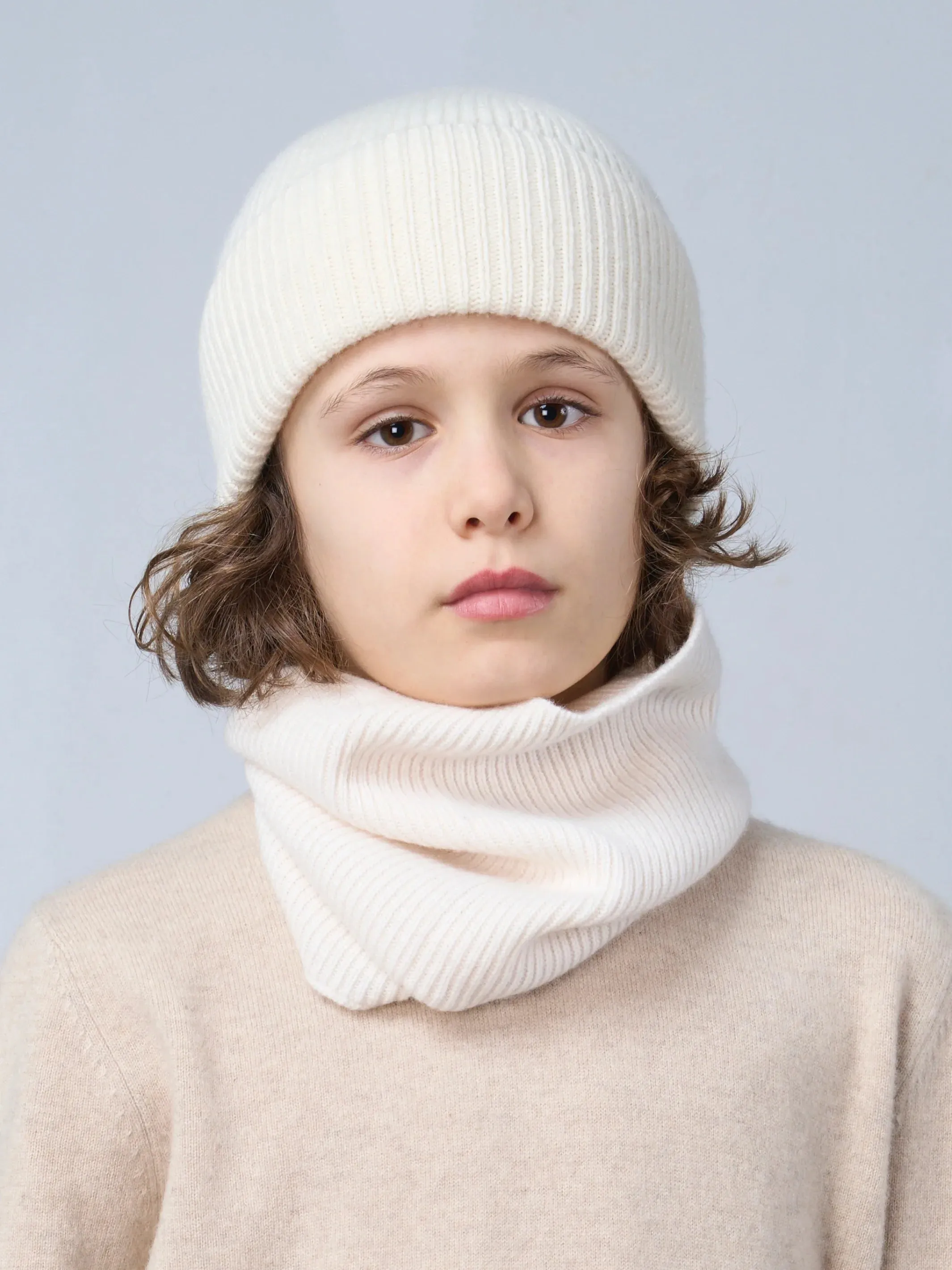 Ribbed Cashmere Snood Ivory