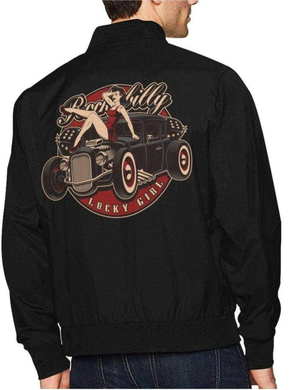 ROCKABILLY LUCKY GIRL Men's Hot Rod Bomber Jacket [IN STOCK]