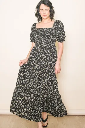 Romantic Floral Maxi Dress Black