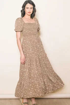 Romantic Floral Maxi Dress Mocha