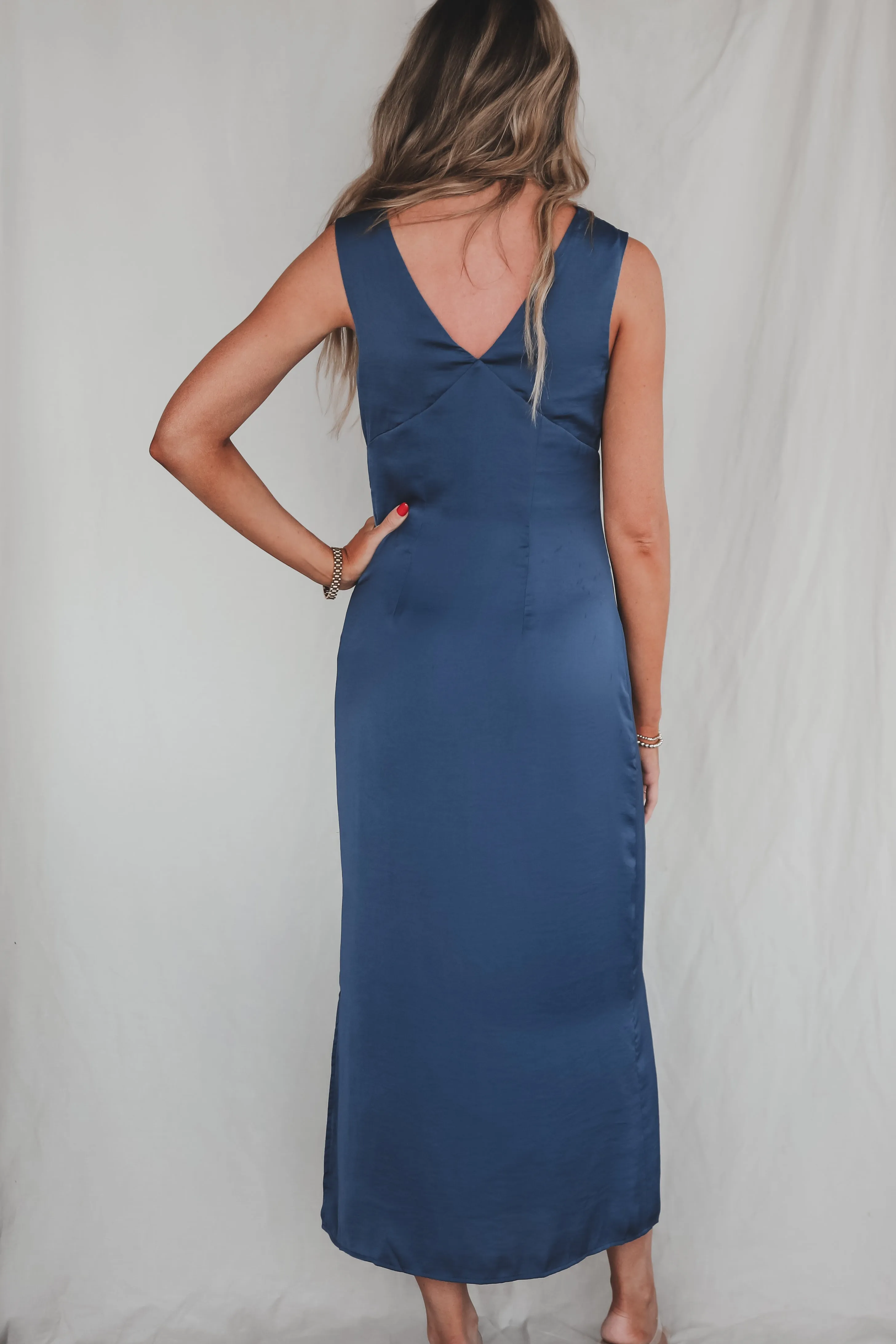 SAGE THE LABEL Midnight Blue Satin Maxi Dress