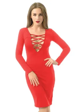 Sexy Cross Strap Nightclub Long Sleeve Dress