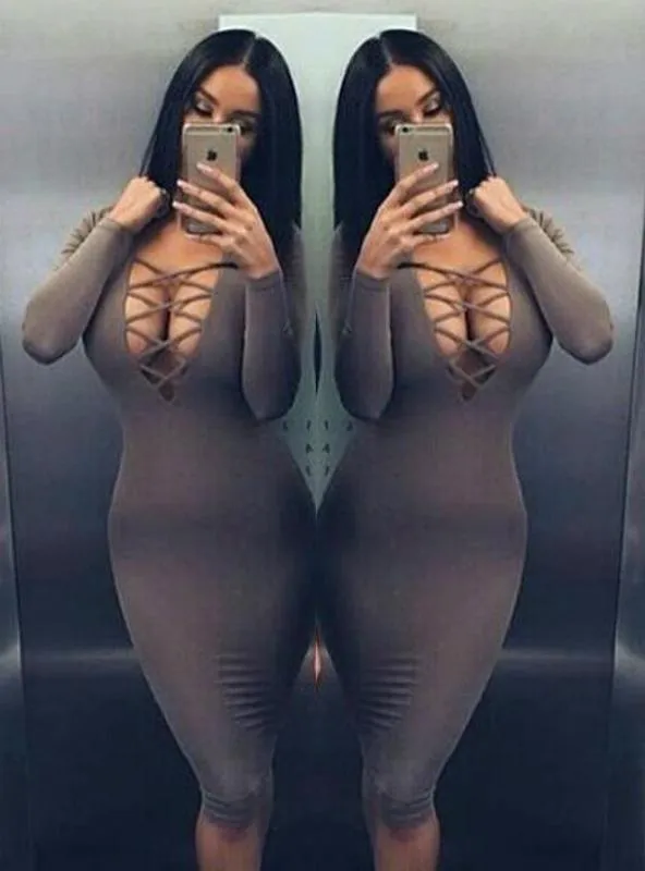 Sexy Cross Strap Nightclub Long Sleeve Dress