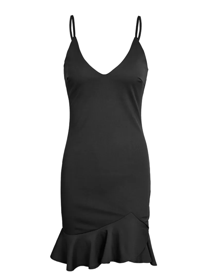 Sexy V Neck Ruffle Strap Mini Dress Women