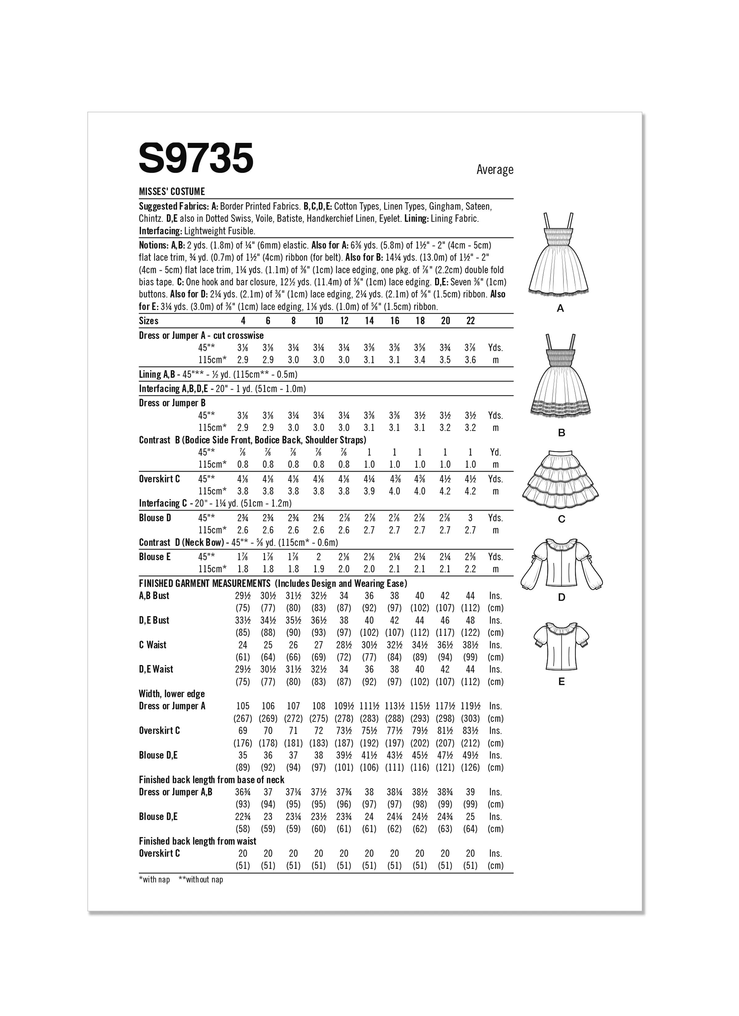 Simplicity Sewing Pattern S9735 MISSES' COSTUME