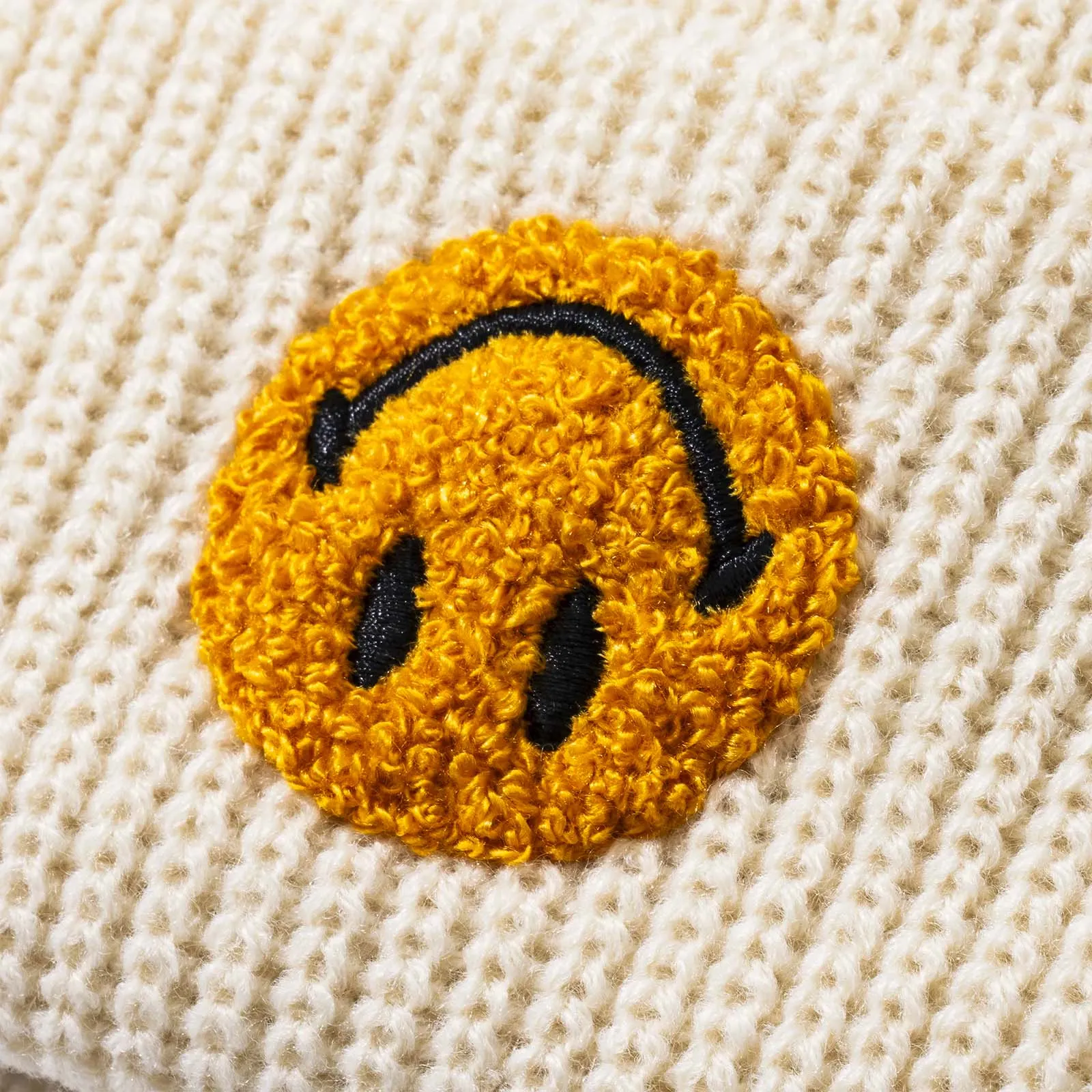 Smiley Upside Down Beanie - Ecru