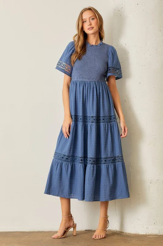 Smocked Maxi Dress Dusty Blue