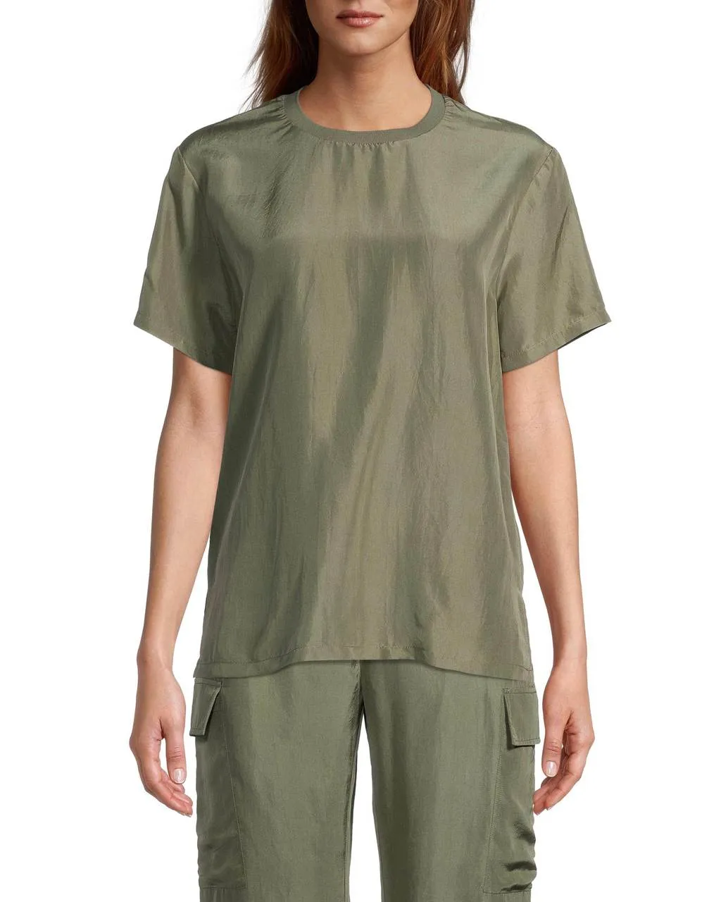 Solid Silk Oversized T-Shirt In Olive