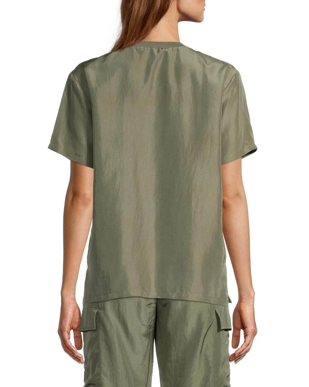 Solid Silk Oversized T-Shirt In Olive