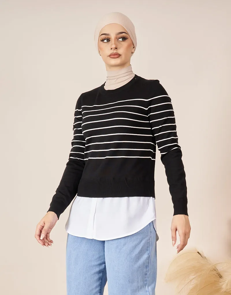 Stripe Knit Chiffon Jumper