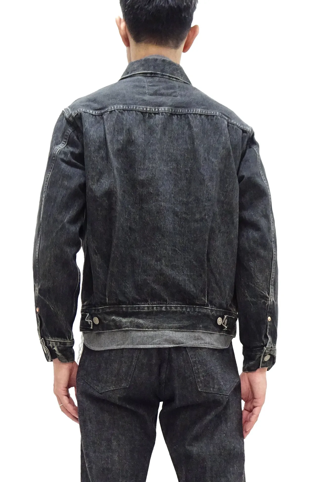 Sugar Cane Faded Black Denim Jacket SC15650H Men's 1953 Type 2 Style Jean Jacket SC15650H 419H Hard Wash