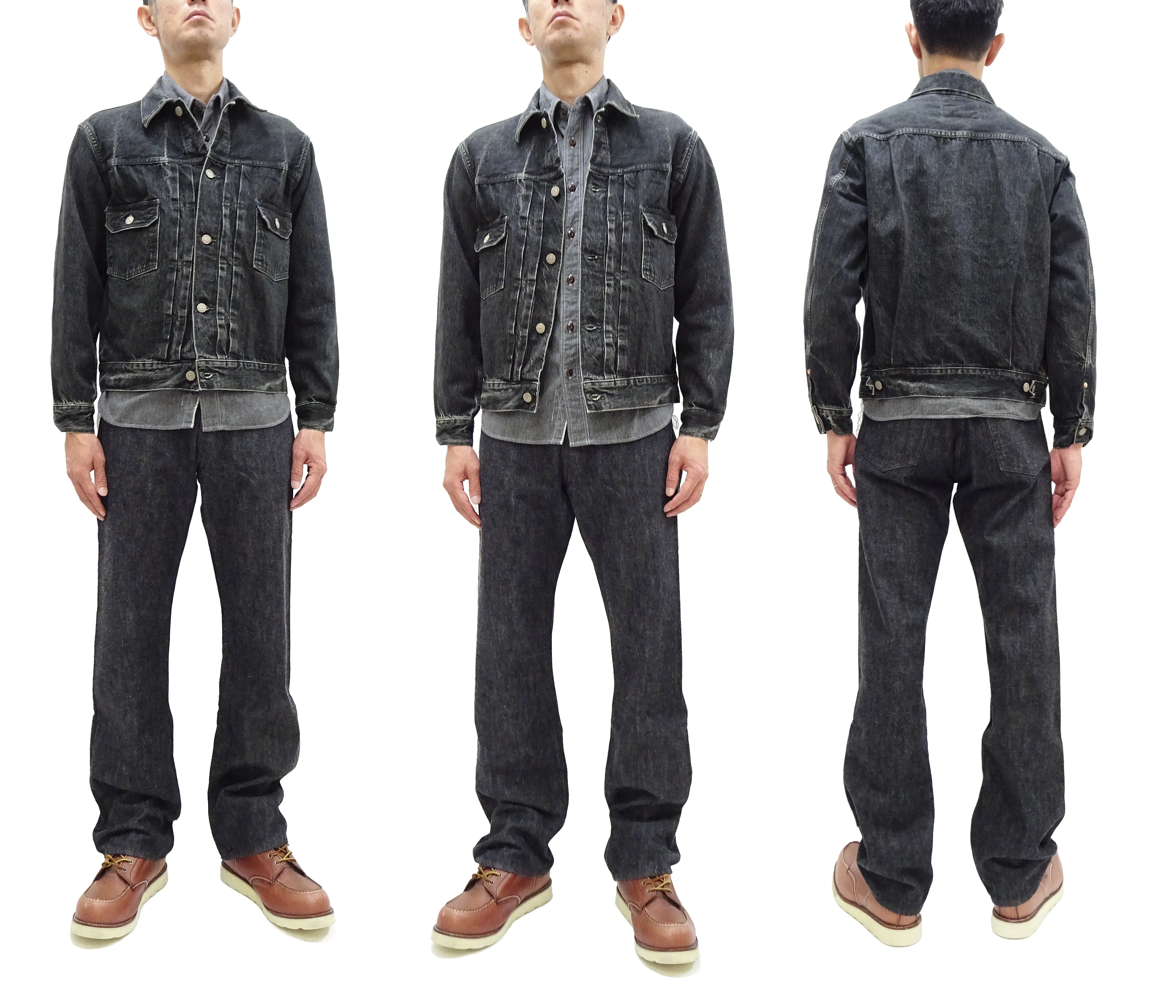 Sugar Cane Faded Black Denim Jacket SC15650H Men's 1953 Type 2 Style Jean Jacket SC15650H 419H Hard Wash