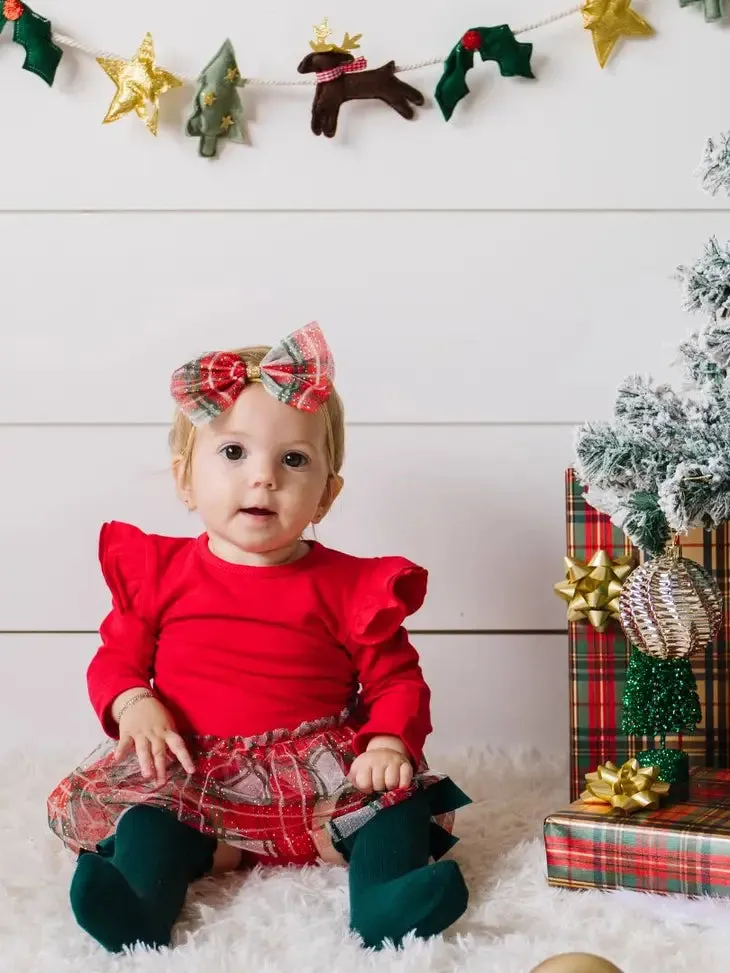 SWE Christmas Plaid Long Sleeve Tutu Bodysuit