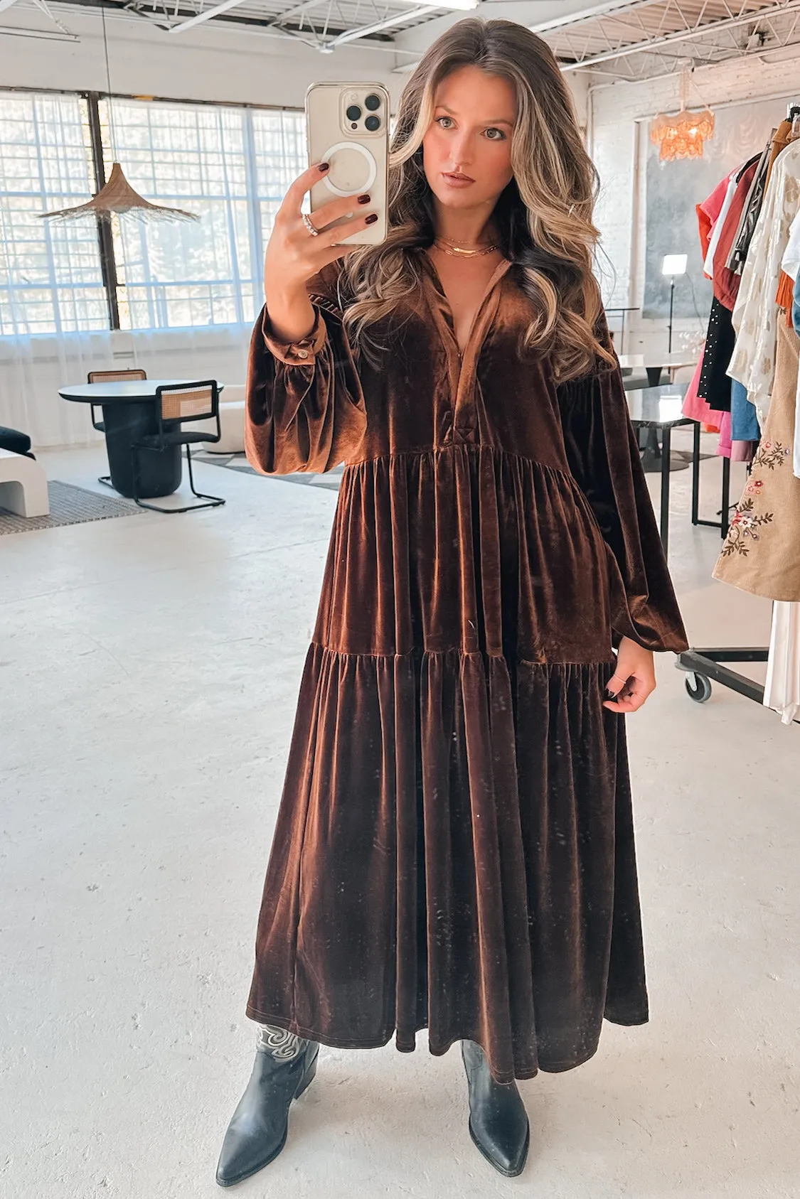 Sweet As Chocolate Velvet Maxi Dress