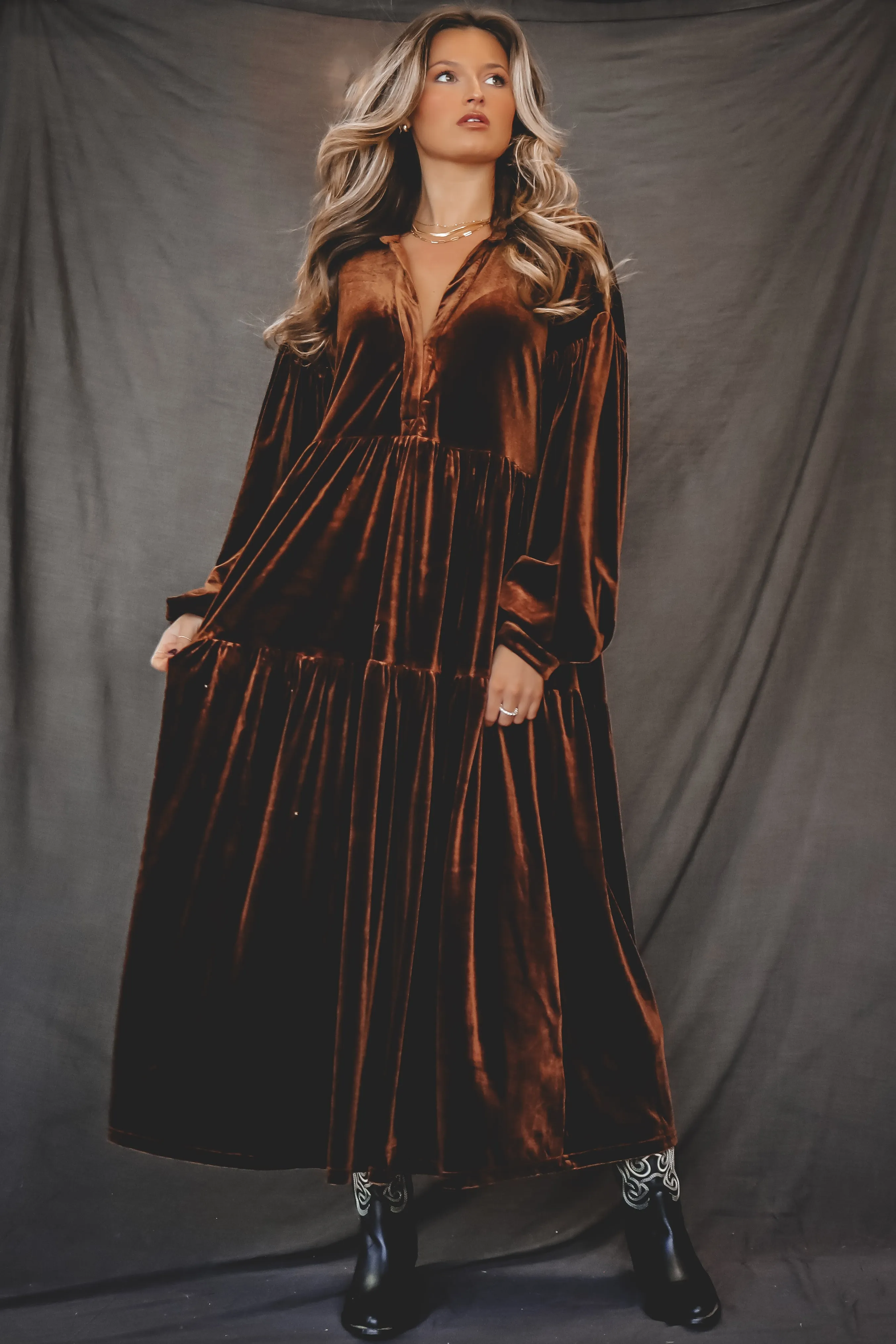 Sweet As Chocolate Velvet Maxi Dress