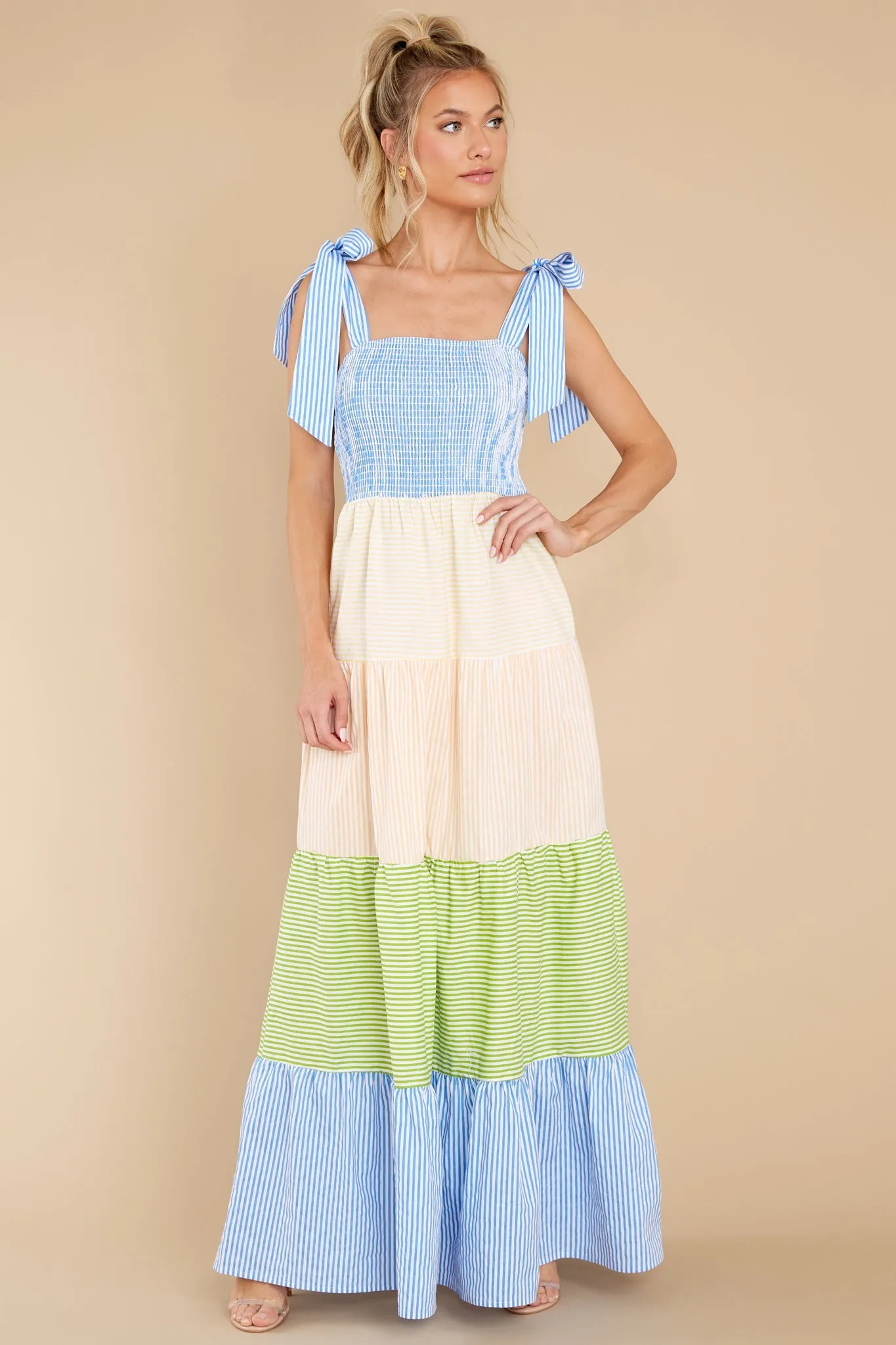 Sweetest Intentions Blue Multi Stripe Maxi Dress