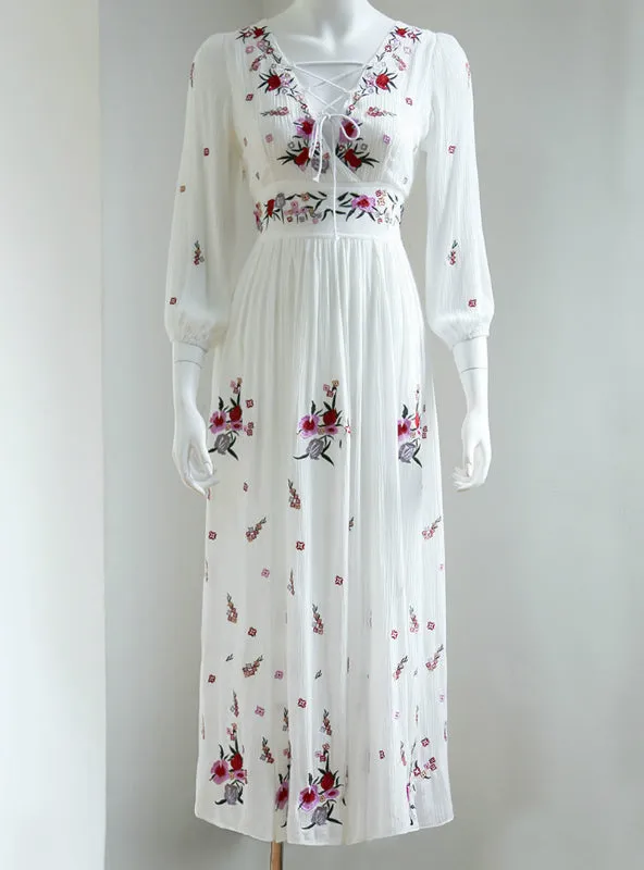 TastyHottie - Floral Embroidery Tassel Casual Maxi Dresses