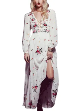 TastyHottie - Floral Embroidery Tassel Casual Maxi Dresses