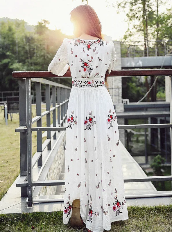 TastyHottie - Floral Embroidery Tassel Casual Maxi Dresses