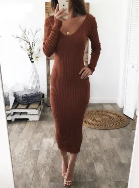 TastyHottie - Long Sleeve Sexy Midi Dresses Elastic Slim Party Dress