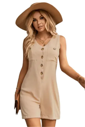 TEEK- Tan V-Neck Sleeveless Romper