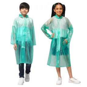 THE CLOWNFISH Drip Dude Series Unisex Kids Waterproof Single Layer PVC Longcoat/Raincoat with Adjustable Hood. Age-3-4 Years (Aqua Green)