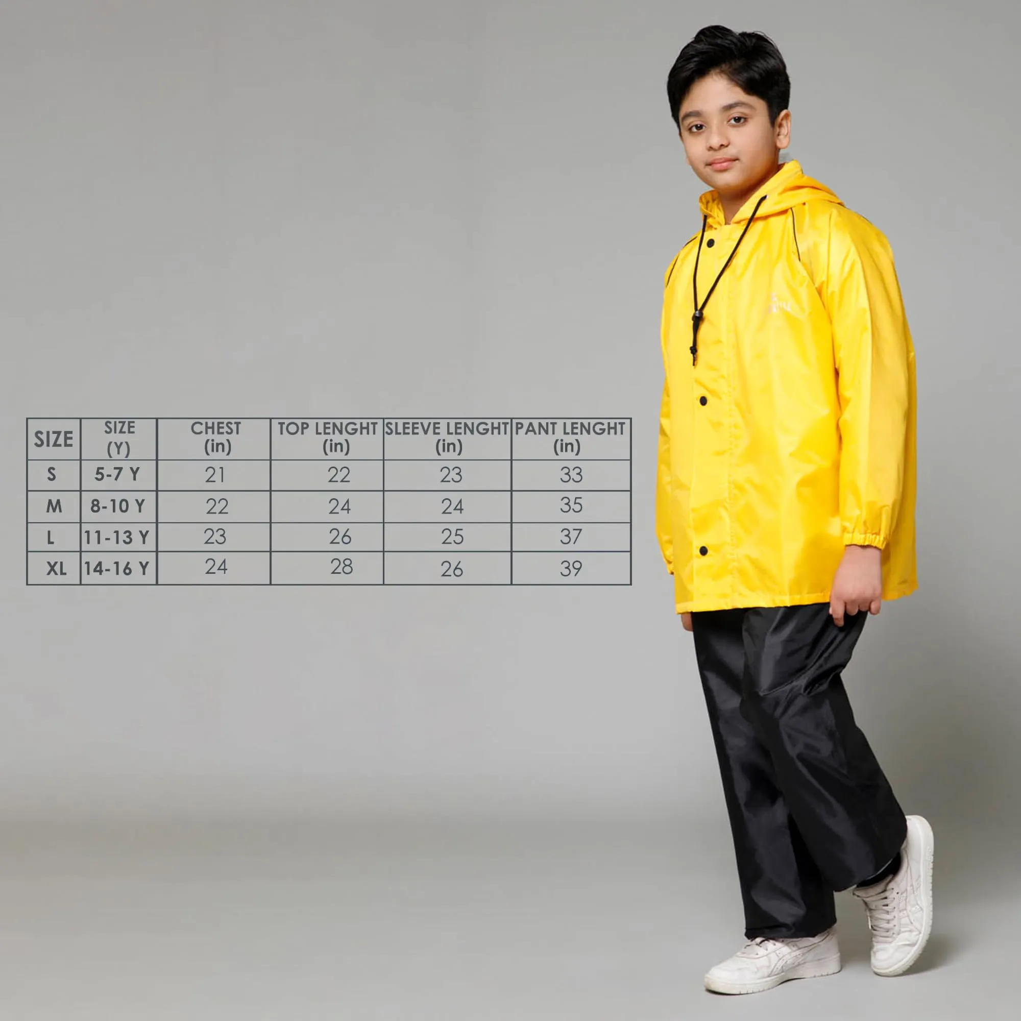 THE CLOWNFISH Duke Series Kids Waterproof Polyester Double Coating Reversible Raincoat with Hood and Reflector Logo at Back. Set of Top and Bottom. Printed Plastic Pouch. Kid Age-5-7 years (Yellow)