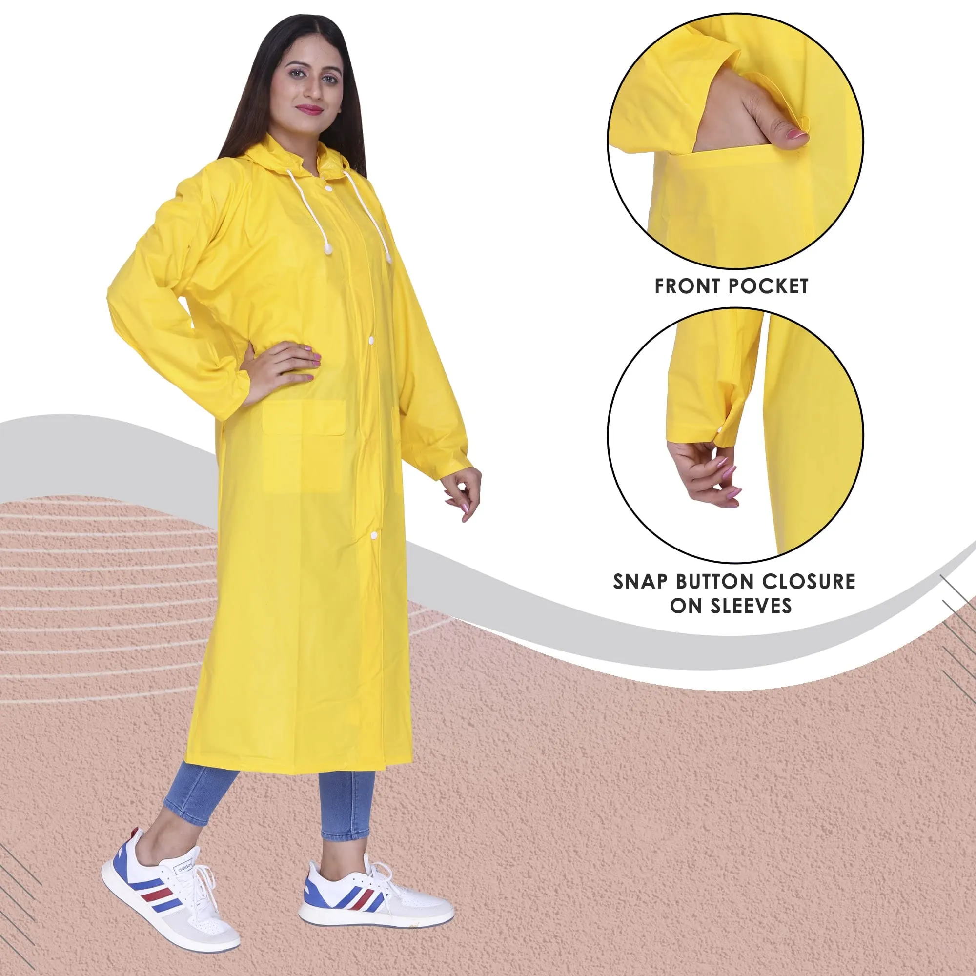 THE CLOWNFISH Indus Pro Series Women's Waterproof PVC Raincoat/Longcoat with Adjustable Hood- With Storage Bag (Yellow, XL)