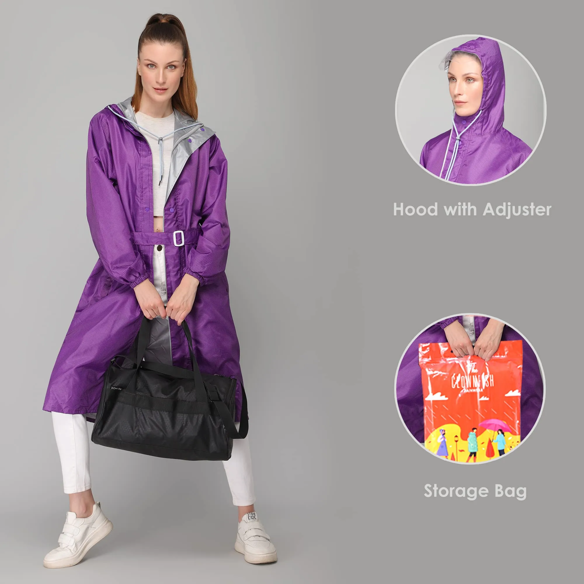 THE CLOWNFISH Indus Series Women's Waterproof PVC Raincoat/Longcoat with Adjustable Hood- With Storage Bag (Yellow, XXXL)