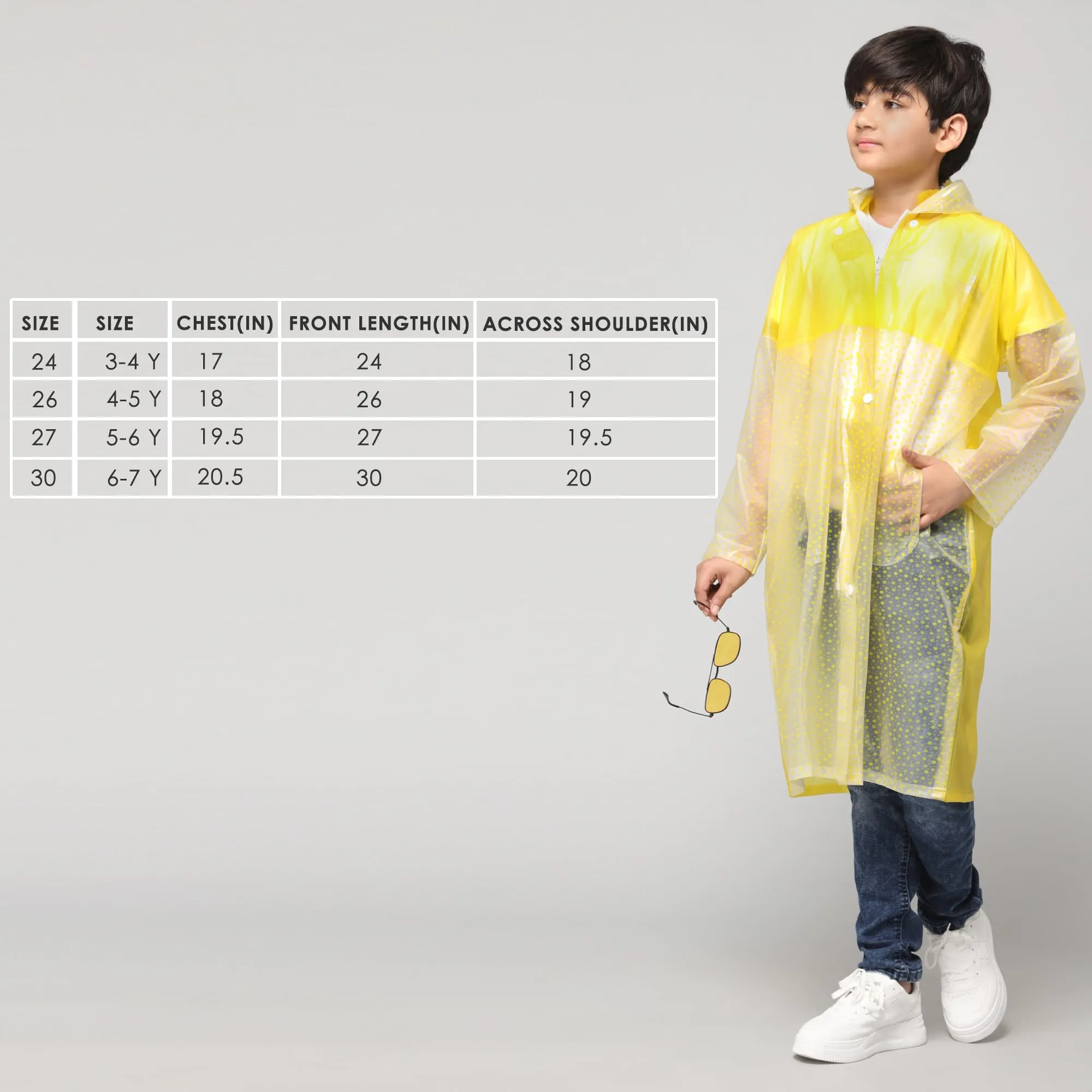 THE CLOWNFISH Misty Magic Series Unisex Kids Waterproof Single Layer PVC Longcoat/Raincoat with Adjustable Hood. Age-4-5 Years (Lemon Yellow)