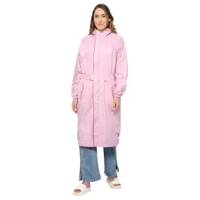 THE CLOWNFISH Polyester Women's Raincoat | Waterproof And Reversible | Lightweight Packable Long Coat - Aquashield Series - Baby Pink (X Large)