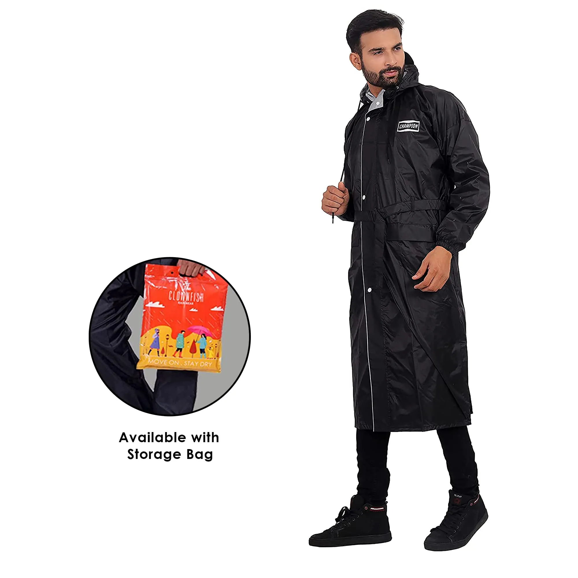 THE CLOWNFISH Rain Coat for Men Waterproof Raincoat Nylon Reversible Double Layer Longcoat For Men Bike Rain Suit Rain Jacket Suit Inner Mobile Pocket with Storage Bag (Olive Green Free Size)