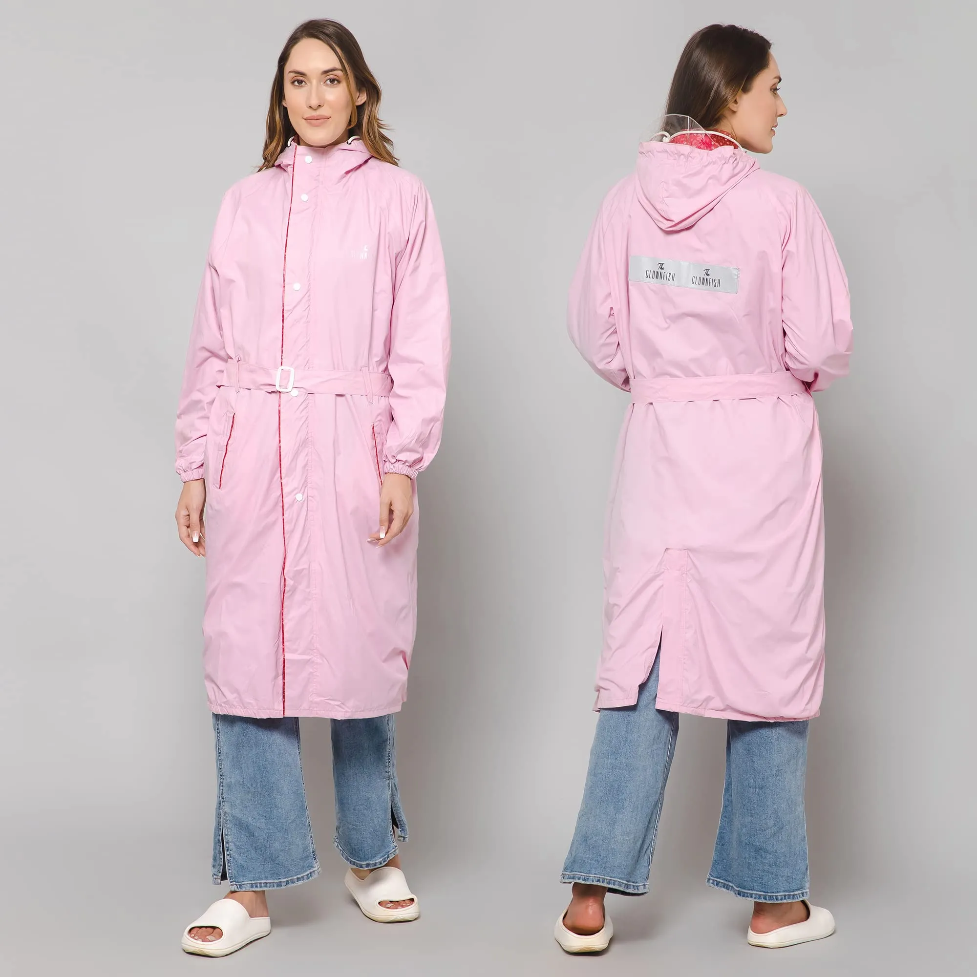 THE CLOWNFISH Raincoats for Women Rain Coat for Women Longcoat Raincoat for Ladies Waterproof Reversible Double Layer. Aquashield Series (Baby Pink, Large)