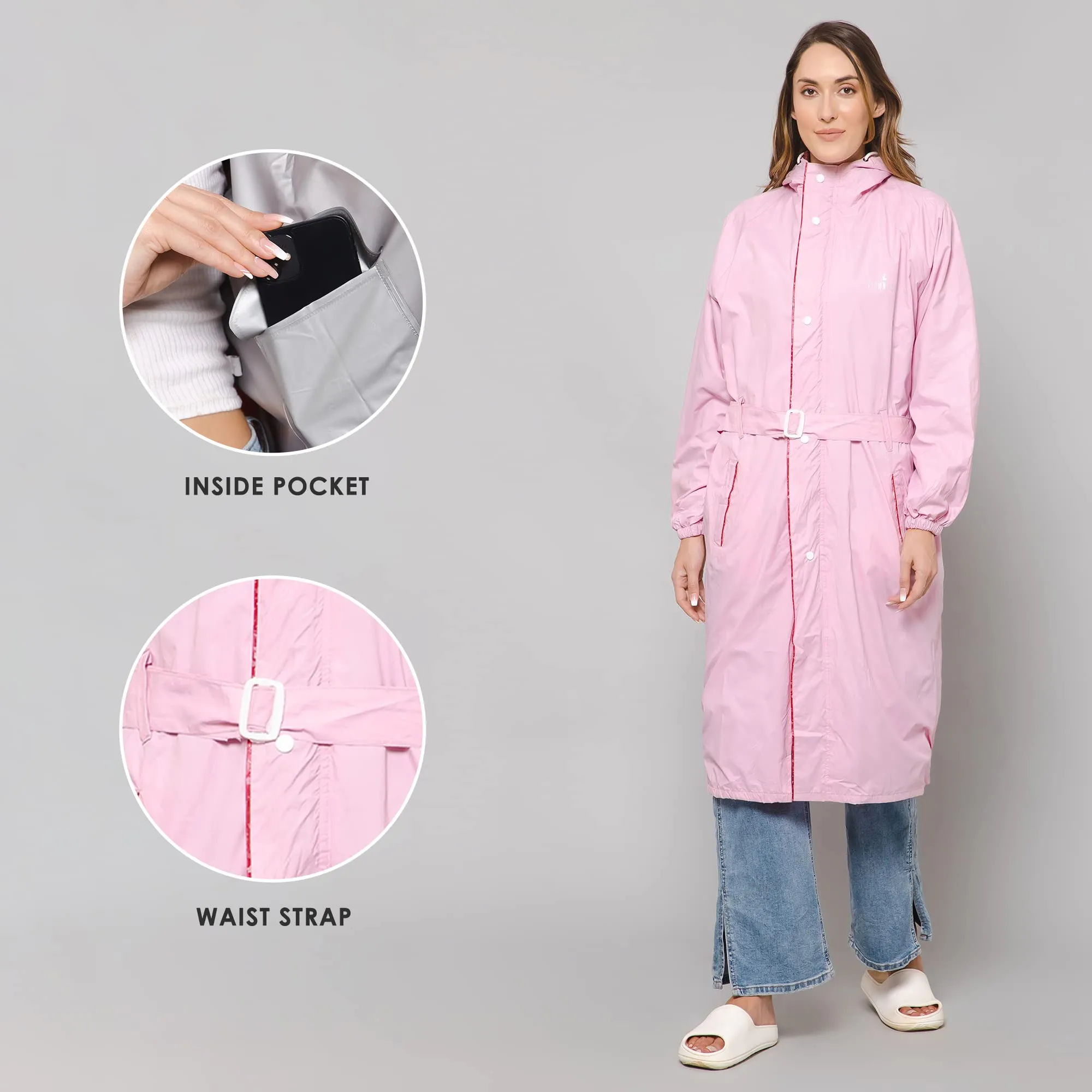 THE CLOWNFISH Raincoats for Women Rain Coat for Women Longcoat Raincoat for Ladies Waterproof Reversible Double Layer. Aquashield Series (Baby Pink, Large)