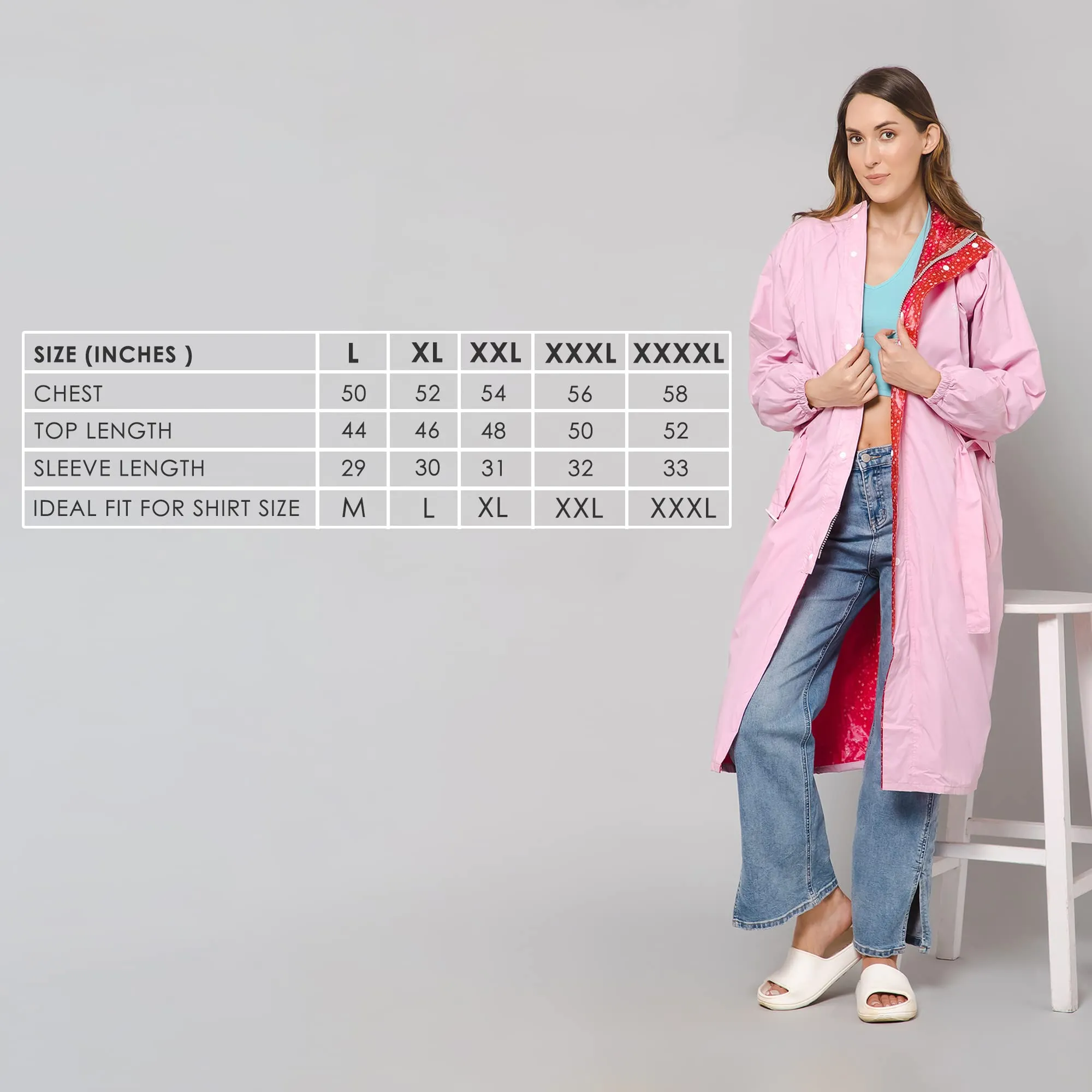 THE CLOWNFISH Raincoats for Women Rain Coat for Women Longcoat Raincoat for Ladies Waterproof Reversible Double Layer. Aquashield Series (Baby Pink, XXX-Large)