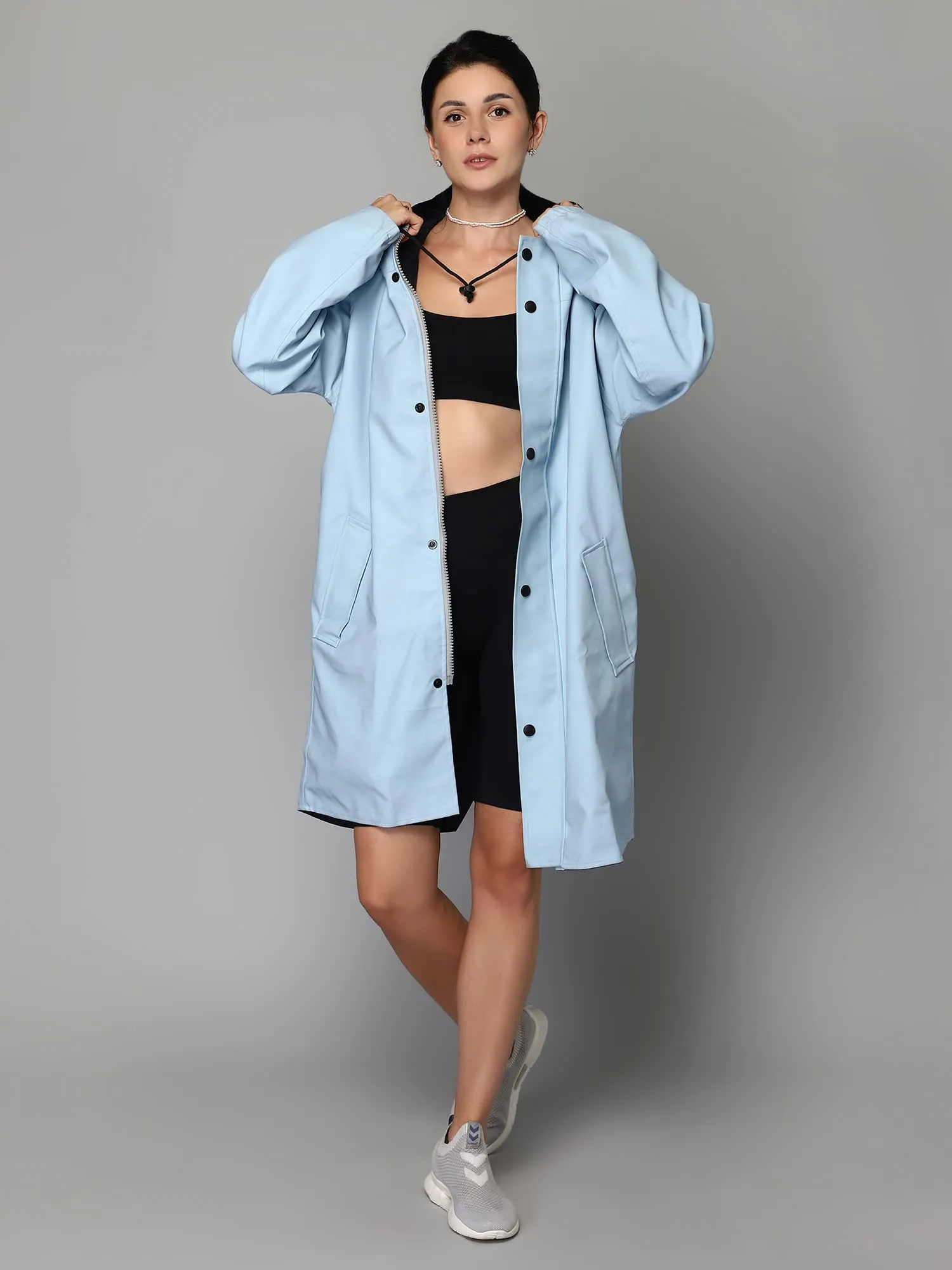 THE CLOWNFISH Raincoats/Longcoat for Women Rain Coat for Women Raincoat for Ladies Waterproof Reversible PVC Double Layer. Tiara Series (Sky Blue, Large)