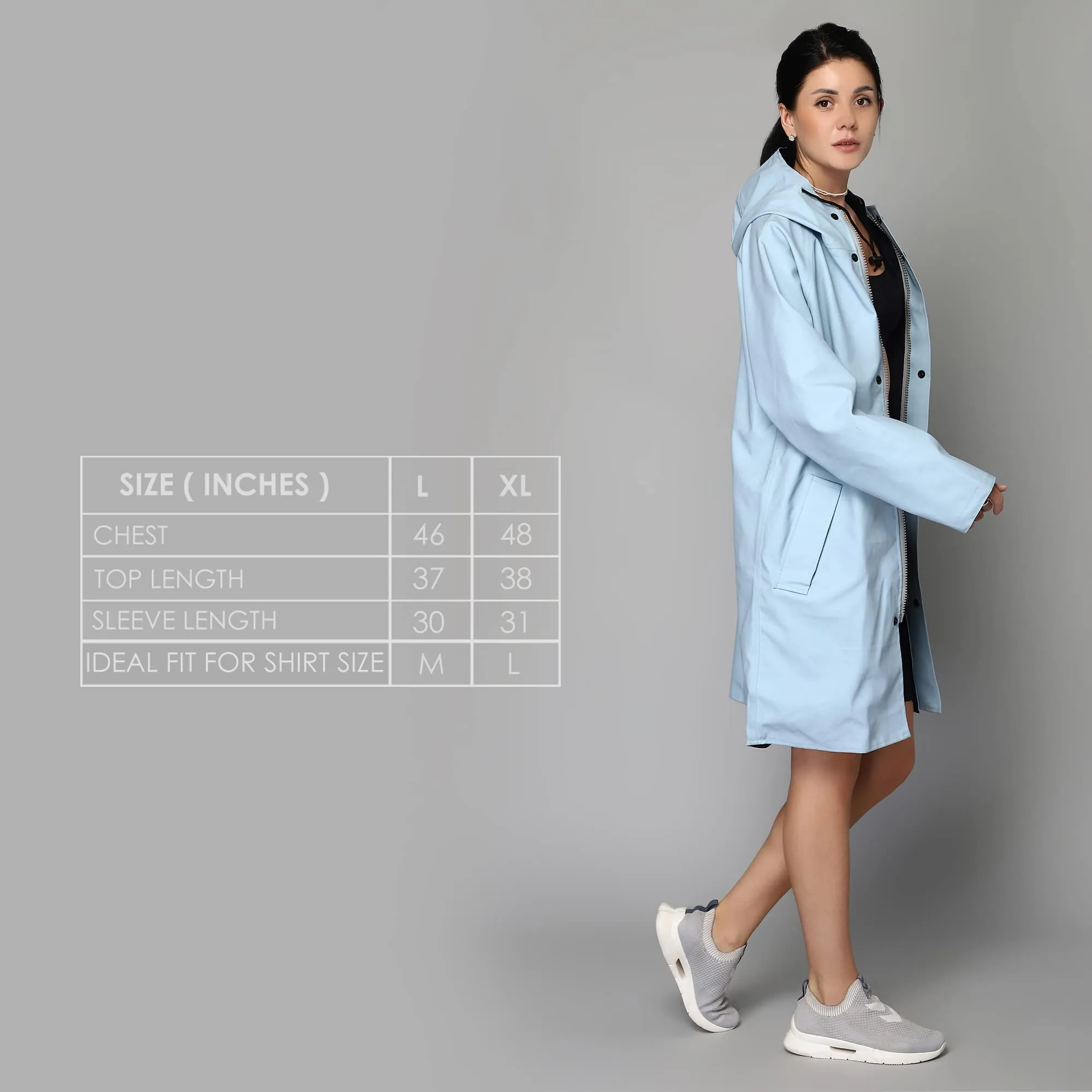 THE CLOWNFISH Raincoats/Longcoat for Women Rain Coat for Women Raincoat for Ladies Waterproof Reversible PVC Double Layer. Tiara Series (Sky Blue, Large)