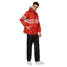 THE CLOWNFISH Road Rider Men's Waterproof Raincoat Polyester Double Coating Reversible Rain Suit with Hood & Inner Mobile Pocket. Set of Top and Bottom. Printed Plastic Pouch (Red, XX-Large)