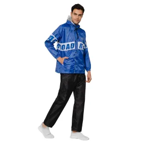 THE CLOWNFISH Road Rider Men's Waterproof Raincoat Polyester Double Coating Reversible Rain Suit with Hood & Inner Mobile Pocket. Set of Top and Bottom. Printed Plastic Pouch (Royal Blue, Large)