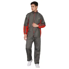 The Clownfish Solomon Series Men's Waterproof Polyester Double Coating Reversible Raincoat with Hood and Reflector Logo at Back. Set of Top and Bottom. Printed Plastic Pouch with Rope (Grey, XX-Large)